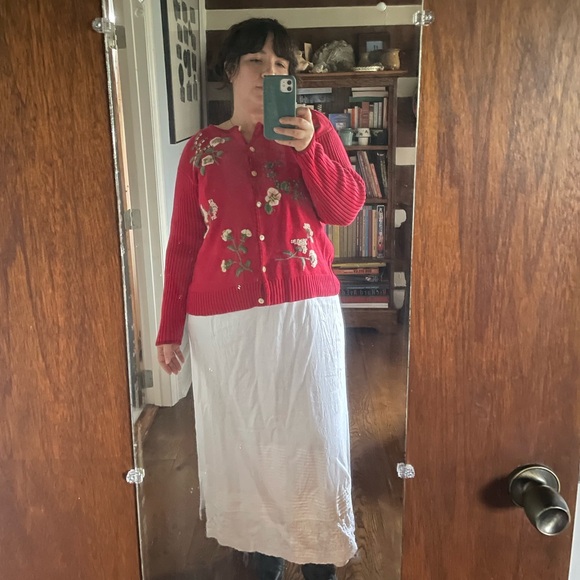 Red Knit Cardigan with Felted Flowers - Picture 5 of 5